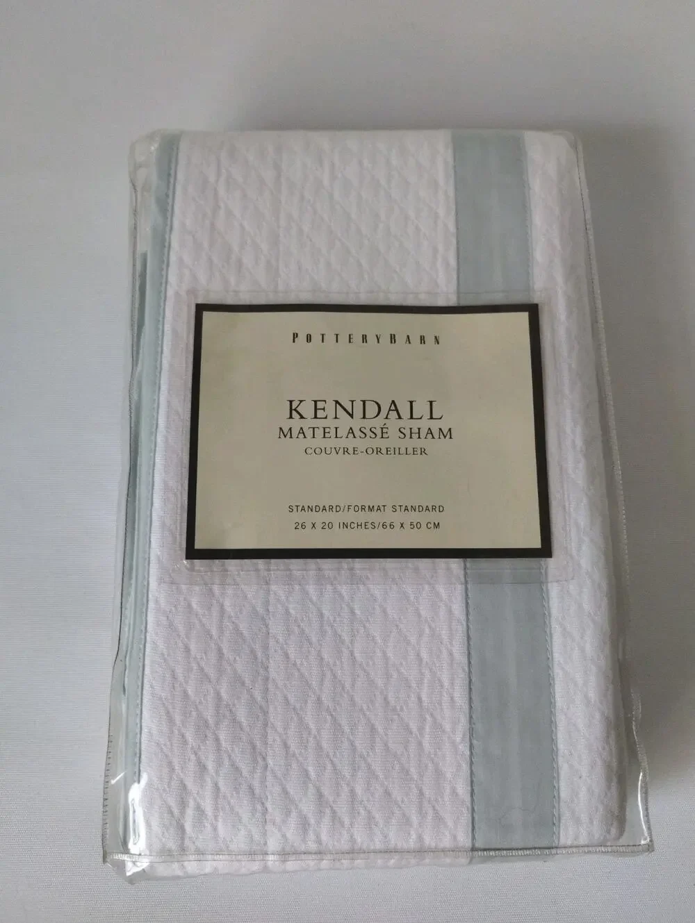 Pottery Barn Kendall Matelasse Standard Sham White Sea Green 26 x 20